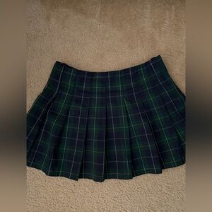 H&M Green & Navy Plaid Pleated Mini Skirt
